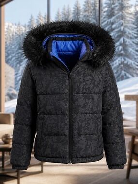 Gap Outdoor Edition Puffer Jacket with Faux Fur Hood  Navy blue with medium line